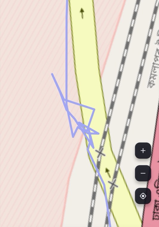 Zoomed ride history: a star-shaped scribble of GPS points at the crossing